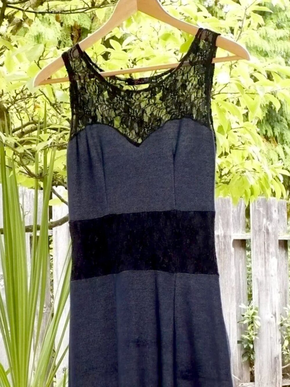 Vintage Y2K Coquette Whimsigoth Lace & Faux Denim Bodycon Dress Top - S